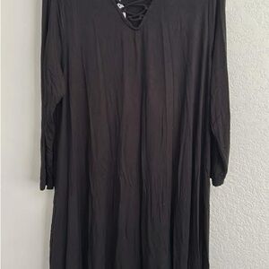 Black Long Sleeve Dress with V-Neck